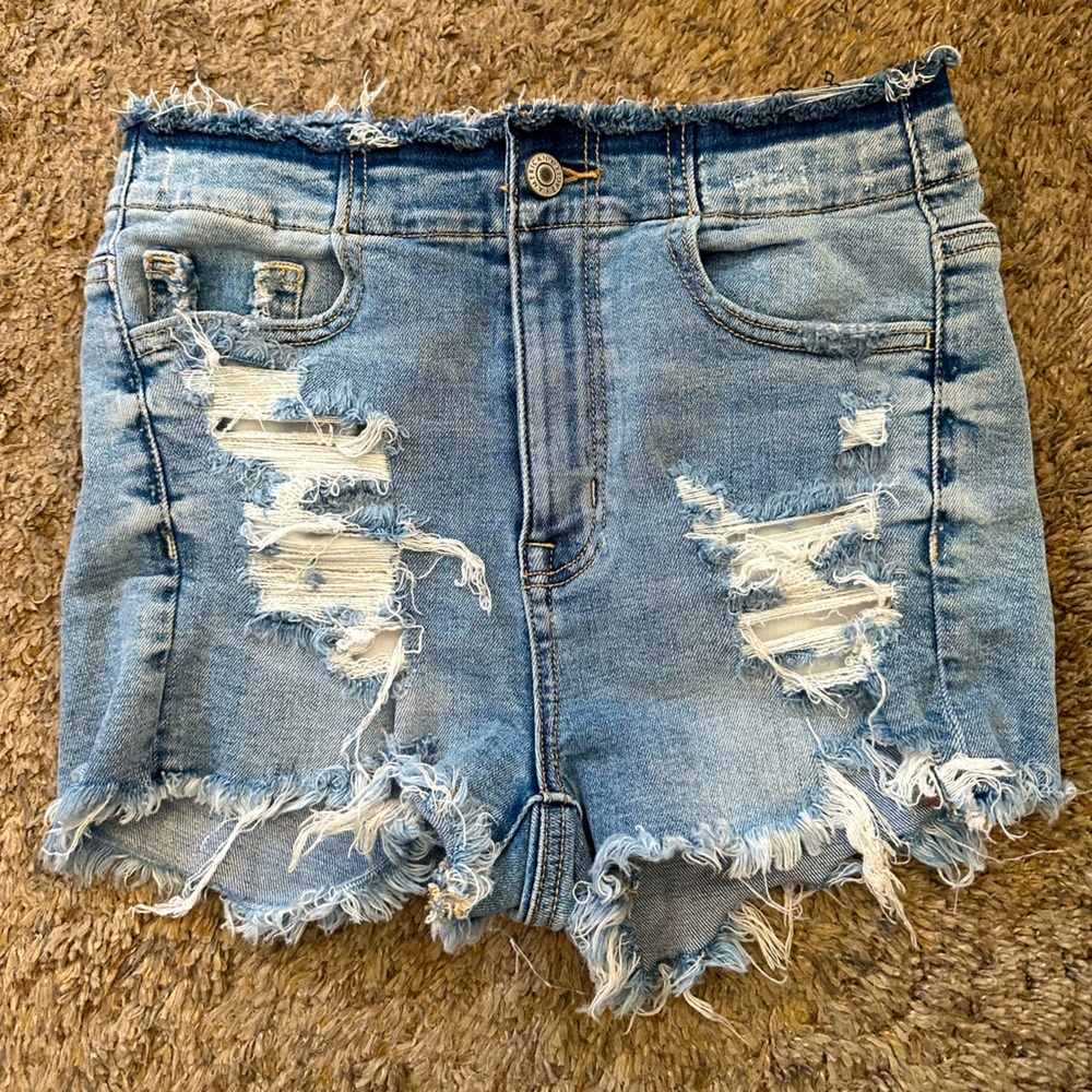 American Eagle - distressed light denim blue jean shorts
